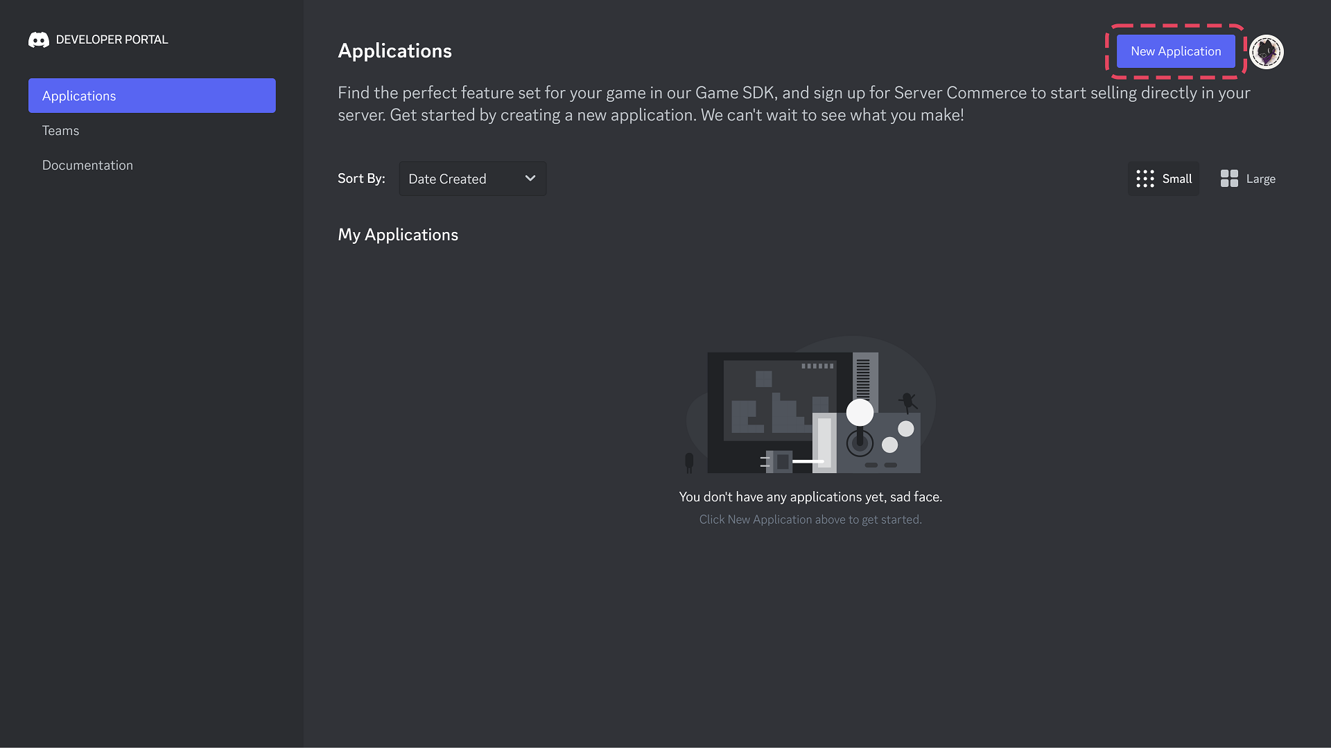 Discord Developer Portal new application screen